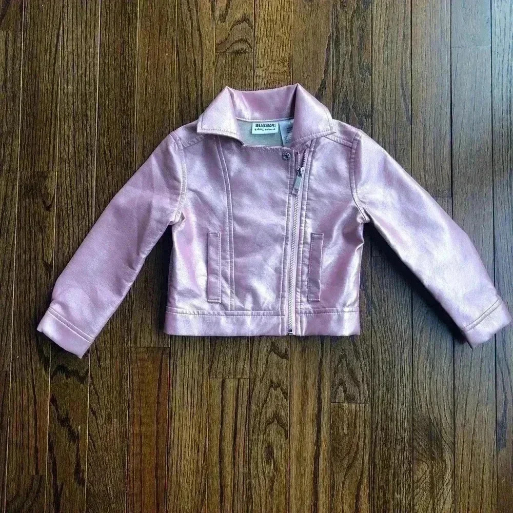 blueberi boulevard Girls 4 Faux-Leather Shimmer Pink Jacket